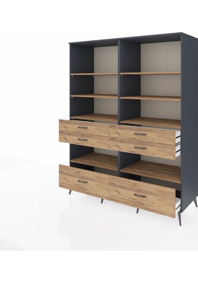 Kronos Gardrop 8 Raflı 6 Çekmeceli 176x59x221 Antrasit-çam Çam Kronos Gardrop 8 Raflı 6 Çekmeceli 176x59x221 Antrasit-çam Çam
