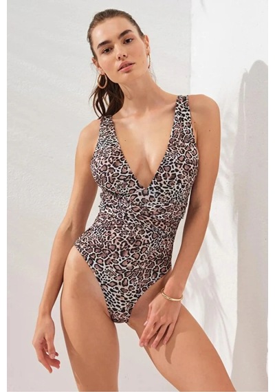 Askılı Göğüs Dekolteli Mayo Dlx-231135 Leopar