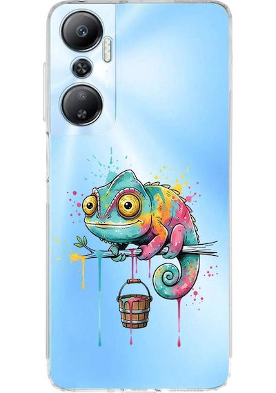 Infinix Hot 20 İle Uyumlu Splash Bukalemun Tasarımlı Şeffaf Silikon Kılıf Şeffaf