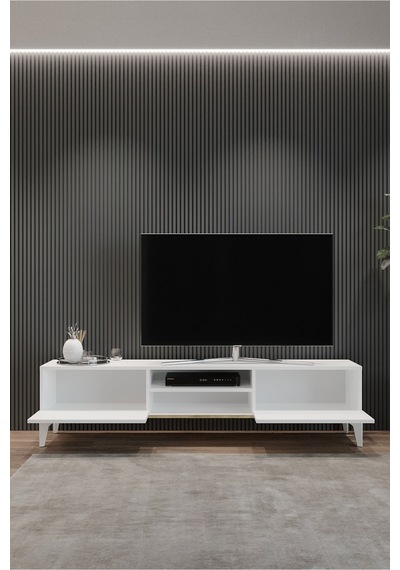 Tocco 1052 Ceylin Modern 2 Kapaklı Raflı Sehpa Lüx Tv Ünitesi-beyaz