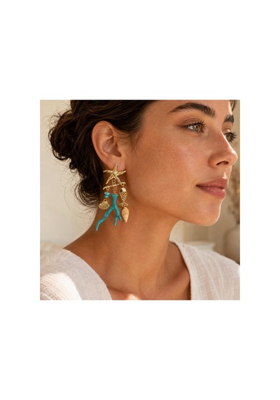 Gold Deniz Yıldızı Mercan Detaylı Kadın Küpe Deniz Kabuğu Figürlü Şık Küpe Mavi - 886835893 Mavi - 886835893 Mavi