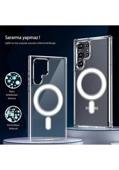 Tr Samsung Galaxy S23 Ultra Magsafe Uyumlu Şeffaf Kılıf Manyetik Kablosuz Şarj Destekli, Darbe Emici Ve Dayanık Diğer