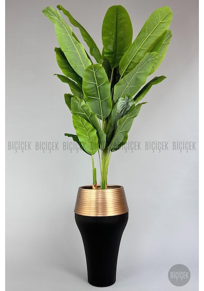 Biçiçek Yapay Starli̇ce 230 Cm Bambu Gövdeli̇ 22 Yapraklı Si̇yah Gold Cleopatra Saksıda