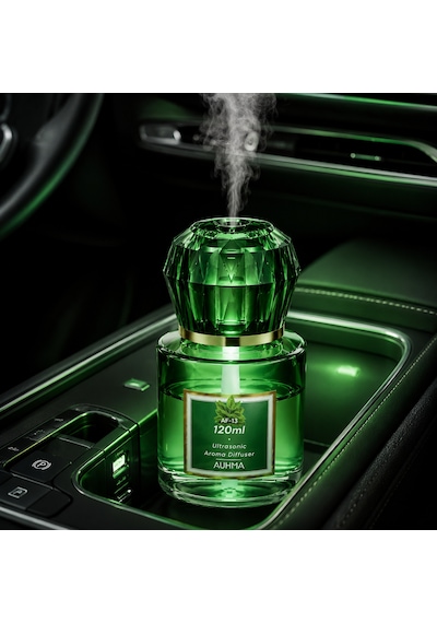 Auhma Af-13 120ml Şarjlı Ultrasonik Araç Koku Difüzörü Yeşil Ambiyans Işıklı Forest Esans Aroma Yayıcı