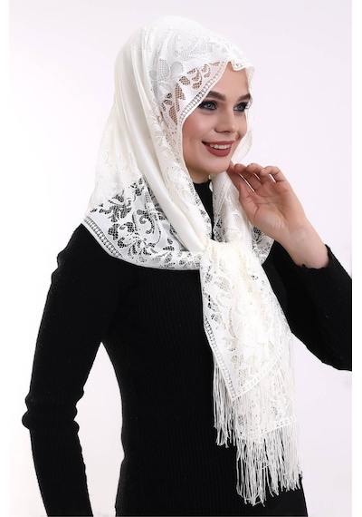 Narin Pamuk Tül Şal Açık Krem 60x160