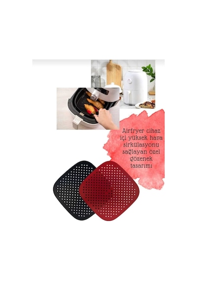 Airfryer Silikon Kare Pişirme Matı 23 Cm 2 Li Renkli Silikon Siyah Diğer