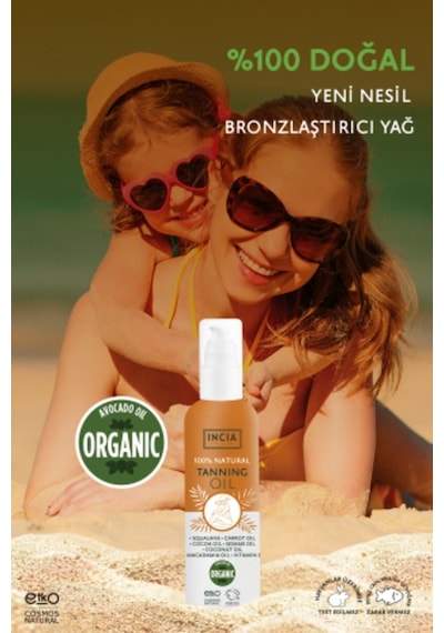 INCIA %100 Doğal Bronzlaştırıcı Yağ Organik Avokado Yağı Yoğun Bronzlaştırıcı Kakao Havuç Susam 150 ML