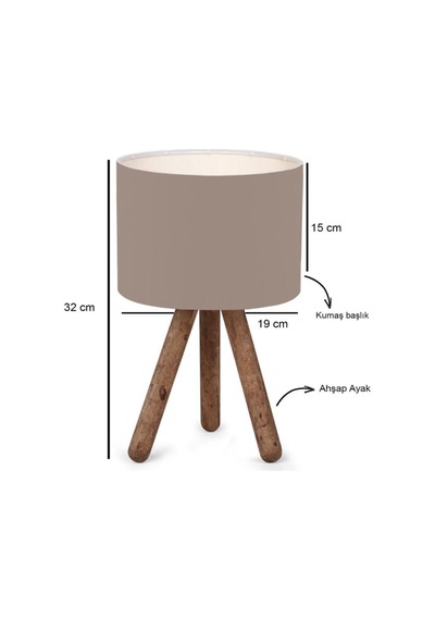 Bohhem Tasarım Ahşap Silindir Başlıklı Kumaş Abajur Ayd-2942 Vizon Kumaş-19 Cm X 15 Cm Yükseklik