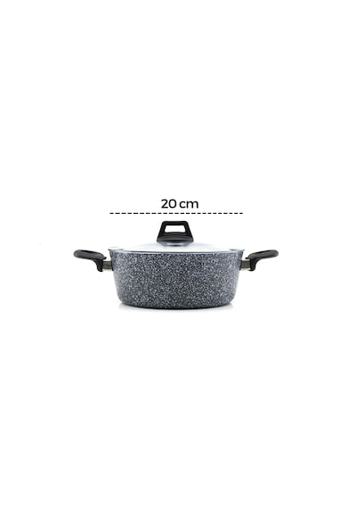 Gri 7 Parça Granit Tencere - Tava Seti 20-24cm Derin - 27cm Basık Cam Kapak Tencere - 26cm Tava Çok Renkli