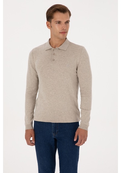 U.S. Polo Assn. Erkek Slim Fit Polo Yaka Taş Melanj Basic Kazak 50307799-VR225