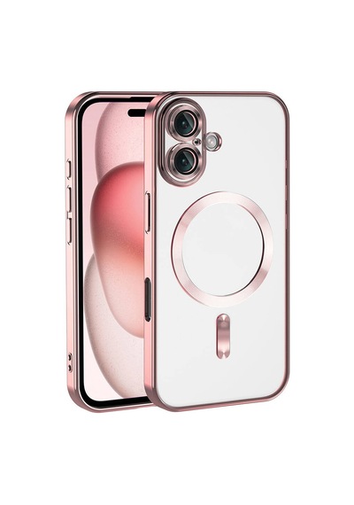 Zore Apple iPhone Uyumlu 16 Plus Kılıf Kamera Korumalı Magsafe Wireless Şarj Özellikli Omsy Demre Kapak - Rose Gold