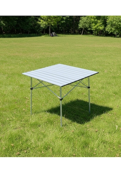 Alüminyum Katlanır Kamp Masası 70 70 70 Cm Ölçülerinde Taşıma Çantalı Gümüş - Gri
