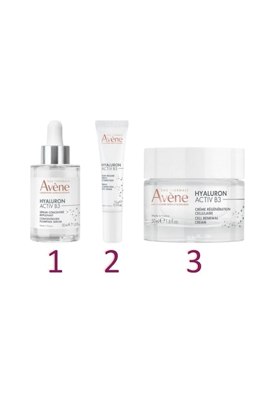 Avene Hyaluron Activ B3 Hücre Yenilemeye Yardımcı Krem 50 ML + Activ B3 Dolgunlaştırıcı Konsantre Serum 30 ML + Göz Çevresi Bakımı Kremi 15 ML