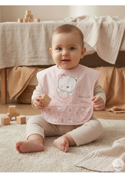 Set Kısa Kollu Bağlamalı Ayarlanabilir Sıvı Geçirmez Aktivite ve Mama Önlüğü Kuğu & Sevimli Ayıcıklı Çok Renkli 2'li