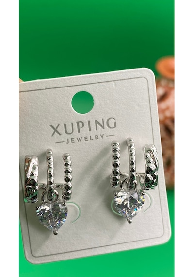 Xuping Gümüş Renk 3 Lü Model Zirkon Taşlı Kadın Küpe Gümüş
