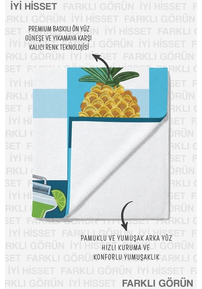 Ananas Kokteyl Temalı Ekose Plaj Havlusu - Tropikal Modern Mavi Beyaz Hızlı Kuruyan Mikrofiber Havlu Yağmur Mercan Ananas Kokteyl Temalı Ekose Plaj Havlusu - Tropikal Modern Mavi Beyaz Hızlı Kuruyan Mikrofiber Havlu Yağmur Mercan