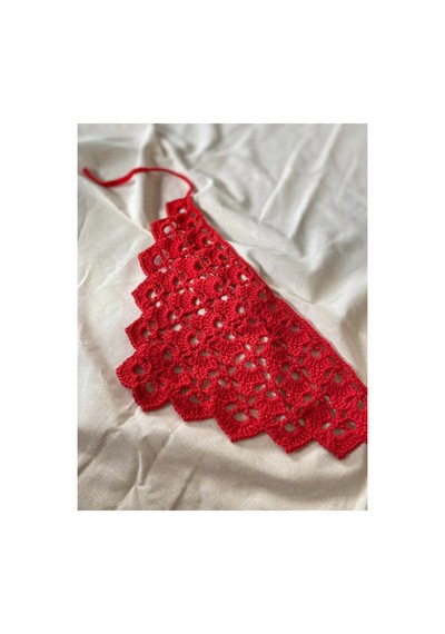 Kırmızı Renkli Bandana, El Örgüsü Bandana Kırmızı Kırmızı
