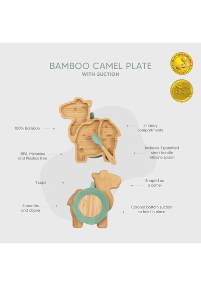 Citron Bölmeli Vakum Tabanlı Organik Bambu Çocuk Yemek Takımı - Camel 1073575