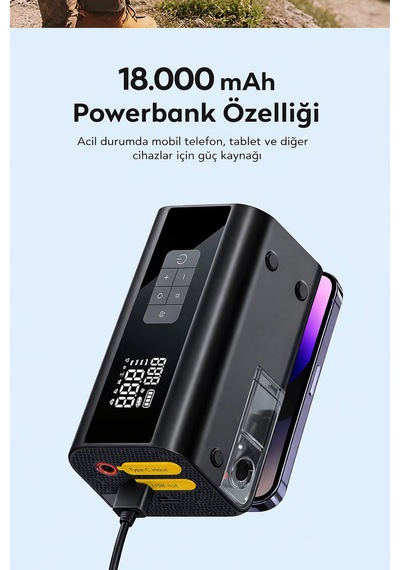18000 Mah Akıllı Çok Fonksiyonlu Araba Takviye Aküsü Dijital Ekran, Led Işık, Usb Çıkış 18.000 Mah 18.000 Mah