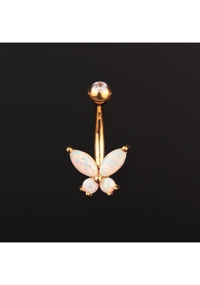 Opal Taşlı Kelebek Model Göbek Piercingi Kelebek Göbek Piercingi Turuncu
