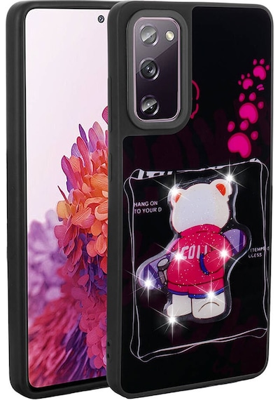 Zore Galaxy Uyumlu S20 Fe Kılıf Parlayan Kabartmalı İkonik Figürlü Amas Silikon Kapak - Siyah