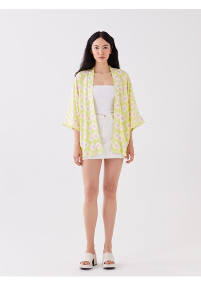 Lcw Vision Yeşil Şal Yaka Desenli Oversize Kadın Kimono