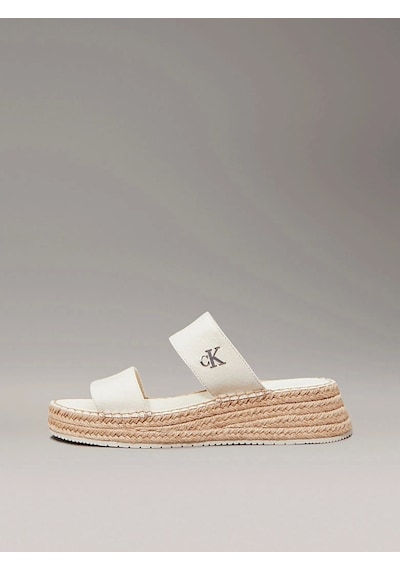 Calvin Klein Kadın Tuval Platform Espadril Sandalet Beyaz