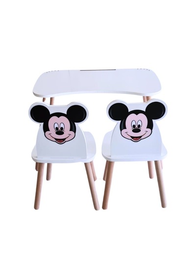 Liva Ahşap Çocuk Aktivite 1 Masa 2 Sandalye Takımı 4-12 Yaş Mickey Mouse Beyaz