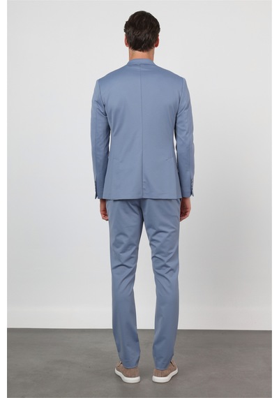 İmza Mavi Kendinden Desenli Mono Yaka 6 Drop Slim Fit Takım Elbise 1001260165