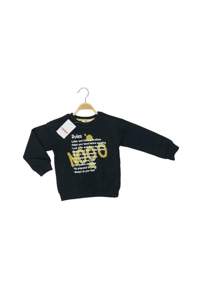 Çikoby Erkek Çocuk Pamuklu İnce Uzun Kollu Rules Tshirt-13798-siyah Siyah