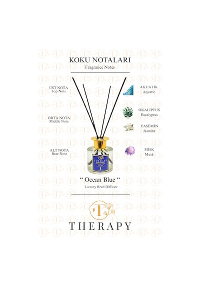 Therapy Smell Ocean Blue Lüks Çubuklu Oda Kokusu Extra Clear Silindir Cam Şişe 120 ML