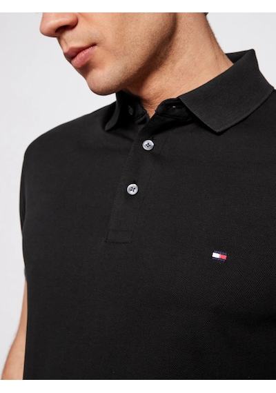 Tommy Hilfiger Polo Yaka Pike Erkek T-shirt Siyah