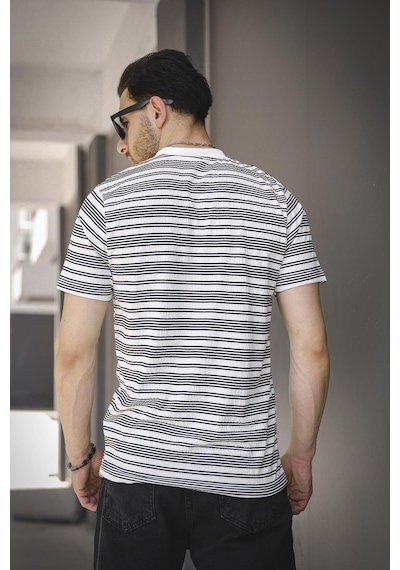 Jacky Çizgili Örme Yaka Likralı Erkek Tshirt