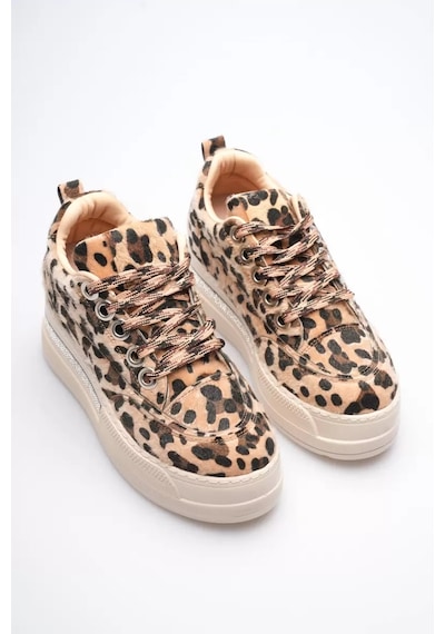 Trendella Kadın Leopar Desenli Gizli Topuklu Sneaker Tr04ms01e Beyaz