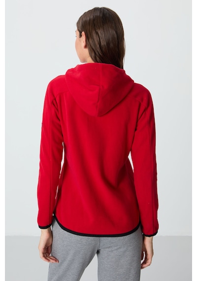 Tommy Life Kırmızı Kalın Yumuşak Dokulu Kapüşonlu Standart Fit Nakışlı Polar Kadın Sweatshirt -97287 Kırmızı