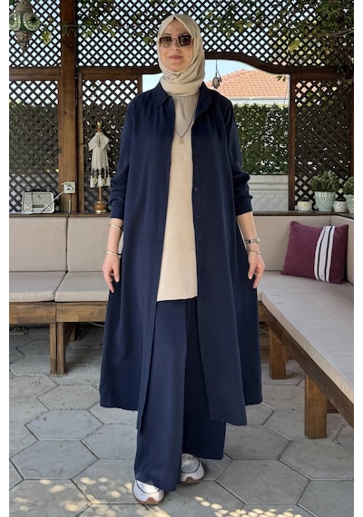 Rabia Şamlı Elif Pantolonlu Takım Lacivert Normal