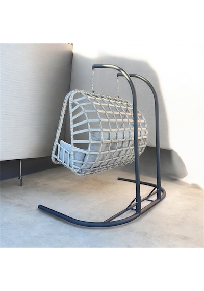Fyaqa Home Çift Kişilik Rattan Örgü Salıncak , Hamak Gri
