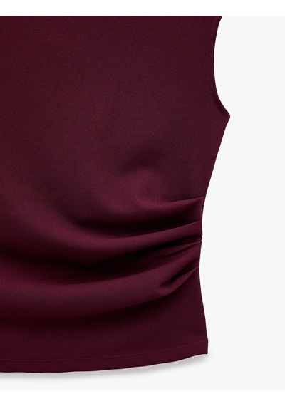 Koton Krep Scuba Slim Fit Drape Detaylı Kolsuz Bisiklet Yaka Bluz Bordo 7wak10037ek