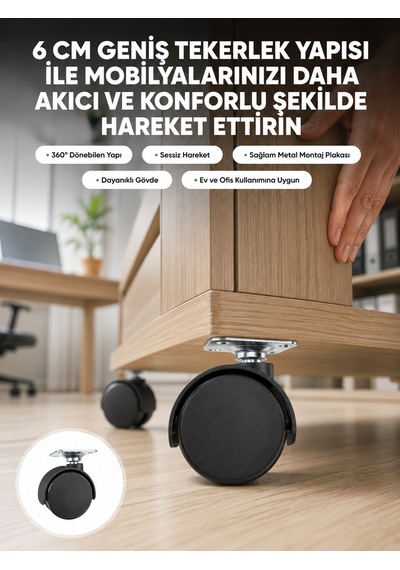 Kilitsiz 6 Cm Tekerlek Ayak Tek Adet Çokrenkli