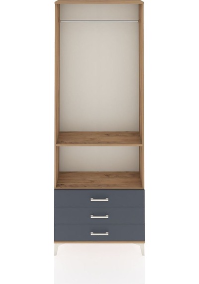 Arges Dolap 2 Raflı 3 Çekmeceli Tek Askılı 88x30x243 Çam-antrasit Atlas Çam