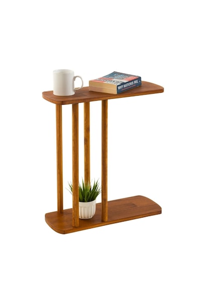 Furnirem Masif Çam Ahşap Modern C Sehpa Koltuk Yanı Yan Sehpa 49x24x55 Cm Kestane