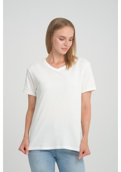 Alexandergardı Fitilli V Yaka Comfort Fit T-shirt E24-74602 001