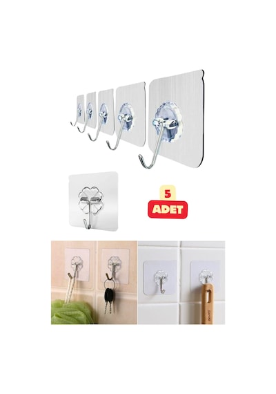 5 Adet Yapışkanlı Şeffaf Çok Amaçlı Kancalı Suya Dayanıklı Askı Seti Mutfak Banyo Gereçleri Asma Set Diğer