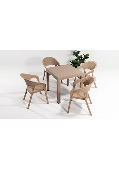 Garden Masa Takımı 1 Masa + 4 Sandalye Cappucino Bahçe Balkon Teras Cappucino