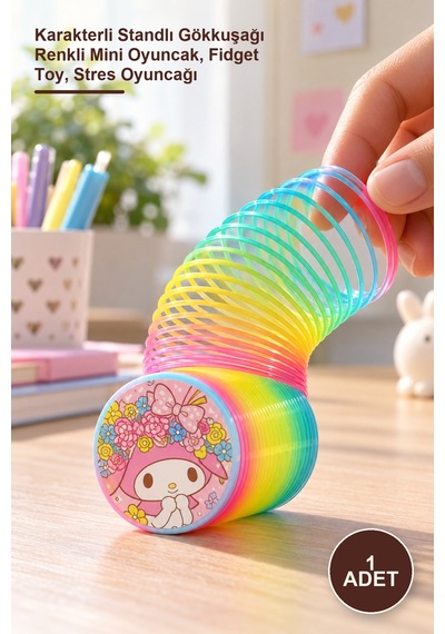 1 Adet Magic Spring Stres Yayı Karakterli Standlı Gökkuşağı Renkli Mini Oyuncak, Fidget Toy, Stres Oyuncağı