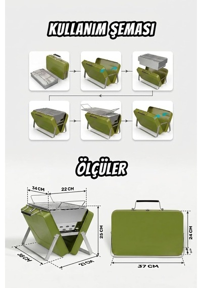 Chefclub Kömürlü Katlanabilir Portatif Mangal Bbq, Çelik, Kamp Ve Piknik İçin Diğer