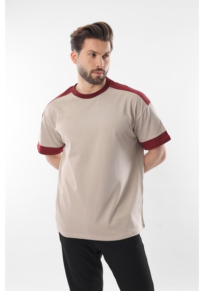 Madmext Bej Omzu Şerit Detaylı Erkek T-shirt E7125 Bej