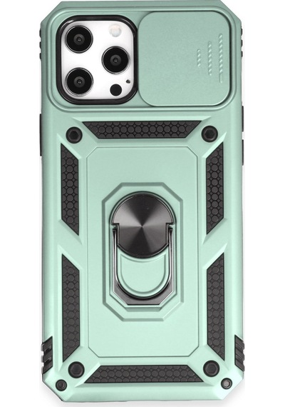 Apple iPhone Uyumlu  12 Pro Max Uyumlu Kılıf Pars Lens Yüzüklü Silikon - Yeşil
