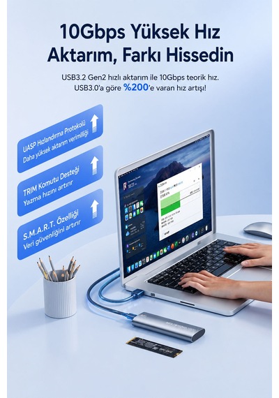 Usb 3.2 Gen2 10gbps M.2 Nvme Ssd Kutusu Harici Taşınabilir Alüminyum Alaşım Disk Kutusu Uasp Trım Komut Desteği Akıllı Uyku Modu 2230 2242 2260 2280 Y201