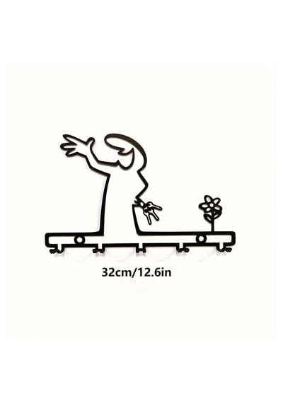 Myc Metal Anahtarlık Askılığı - Minimalist Kuş Figürlü Duvar Dekoru Siyah 32x16